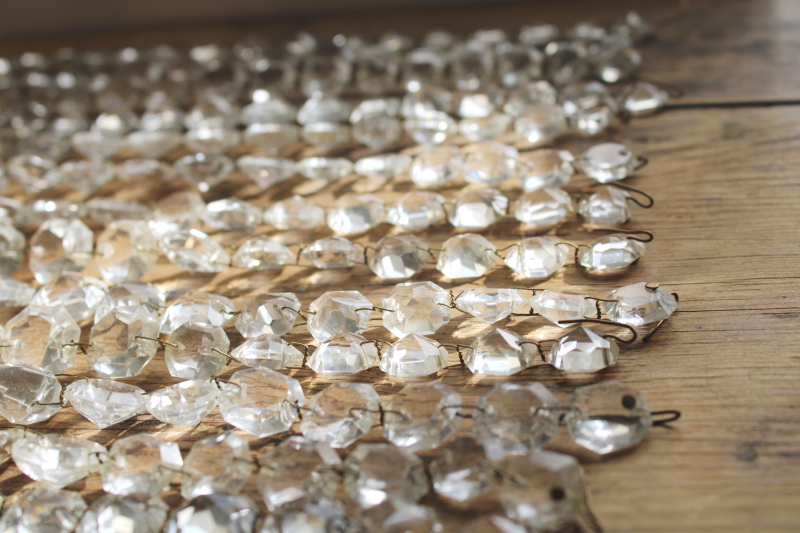 photo of vintage chandelier crystals swagging, strings of graduated faceted gem shape beads, glass prisms garland  #6