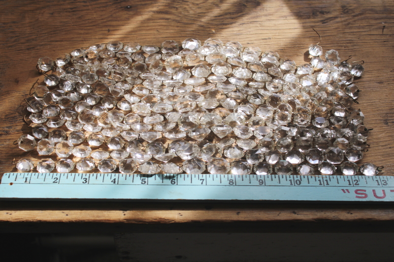 photo of vintage chandelier crystals swagging, strings of graduated faceted gem shape beads, glass prisms garland  #7