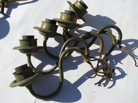 photo of vintage chandelier light restoration pieces lot, old lamp parts, some solid brass #4