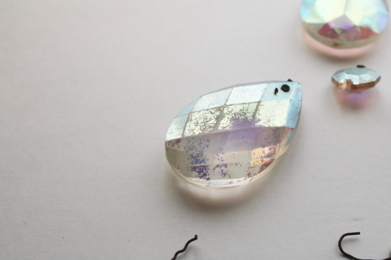 photo of vintage chandelier or lamp prisms, glass teardrops with aurora borealis luster  #2