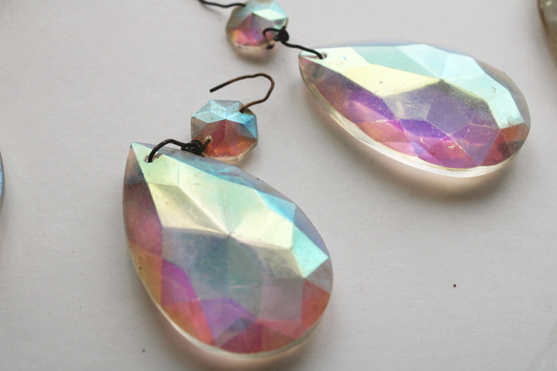 photo of vintage chandelier or lamp prisms, glass teardrops with aurora borealis luster  #3