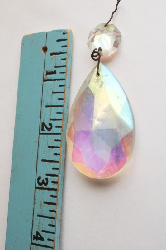 photo of vintage chandelier or lamp prisms, glass teardrops with aurora borealis luster  #5