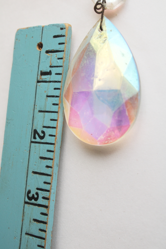 photo of vintage chandelier or lamp prisms, glass teardrops with aurora borealis luster  #6