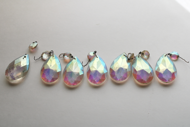 photo of vintage chandelier or lamp prisms, glass teardrops with aurora borealis luster  #7