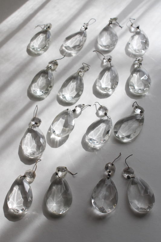 photo of vintage chandelier prisms, lot crystal glass teardrops w/ facet shape beads #1