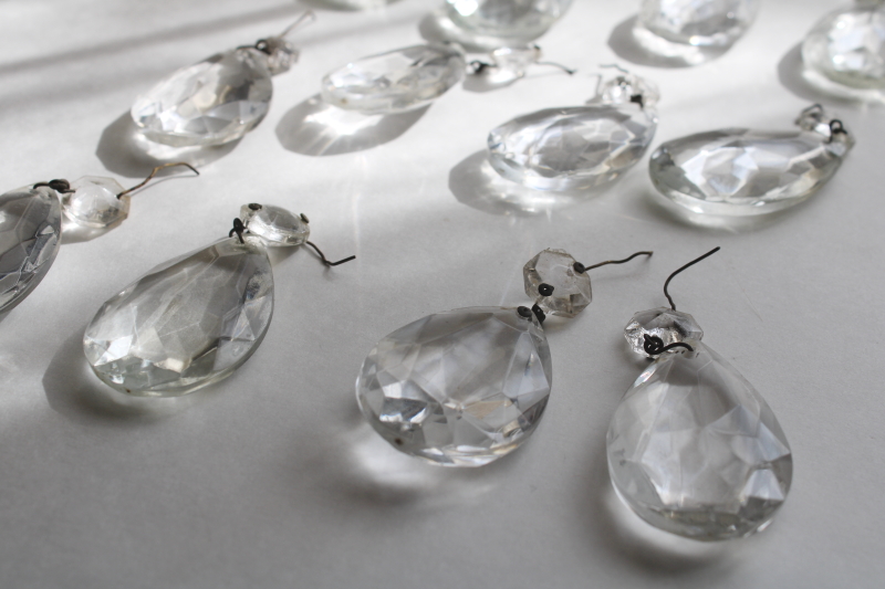 photo of vintage chandelier prisms, lot crystal glass teardrops w/ facet shape beads  #2