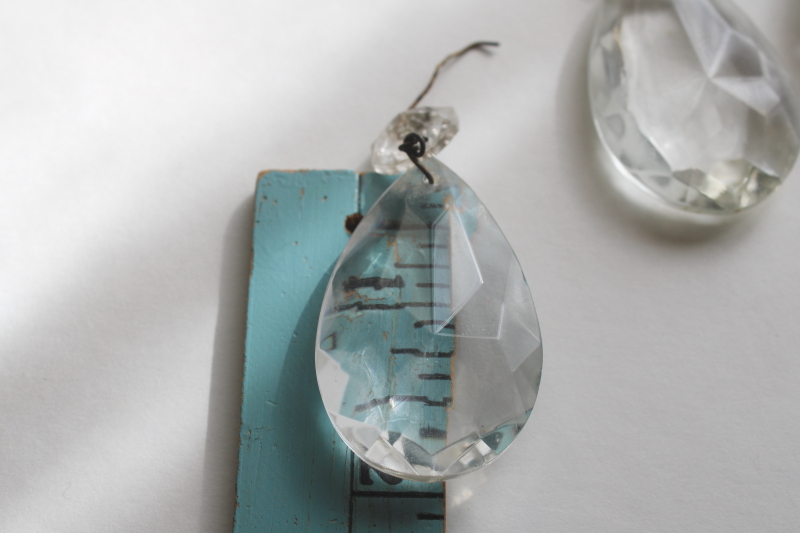 photo of vintage chandelier prisms, lot crystal glass teardrops w/ facet shape beads  #5