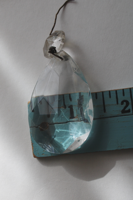 photo of vintage chandelier prisms, lot crystal glass teardrops w/ facet shape beads  #6