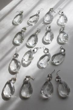 catalog photo of vintage chandelier prisms, lot crystal glass teardrops w/ facet shape beads 