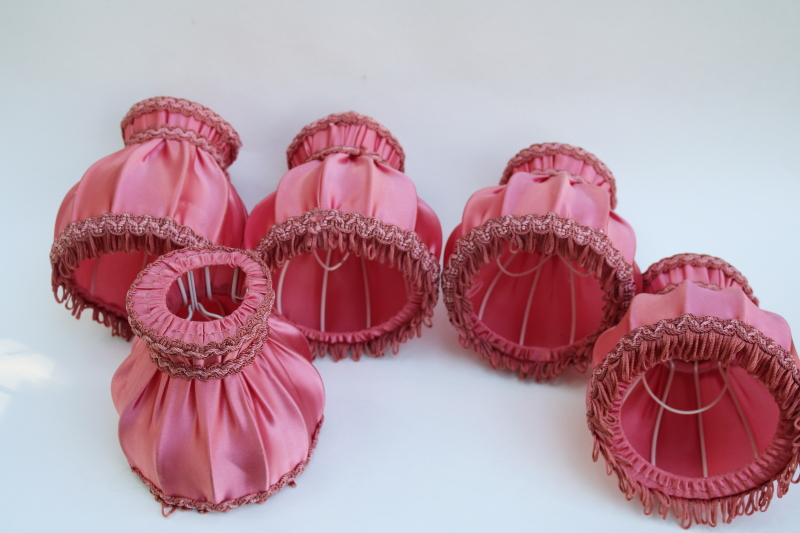 photo of vintage chandelier shades, curvy clip on bulb lampshades in rose pink satin french country shabby chic  #1