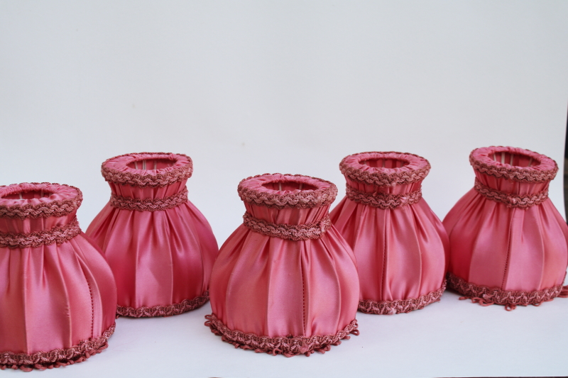 photo of vintage chandelier shades, curvy clip on bulb lampshades in rose pink satin french country shabby chic #2