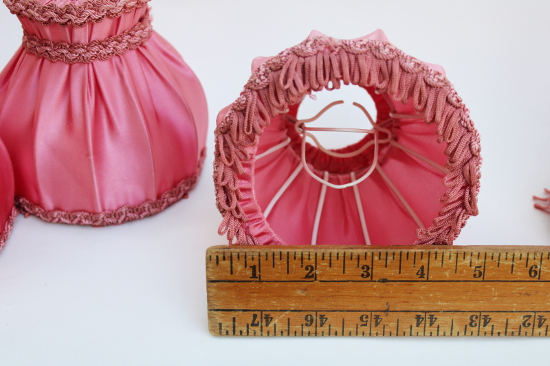 photo of vintage chandelier shades, curvy clip on bulb lampshades in rose pink satin french country shabby chic #3