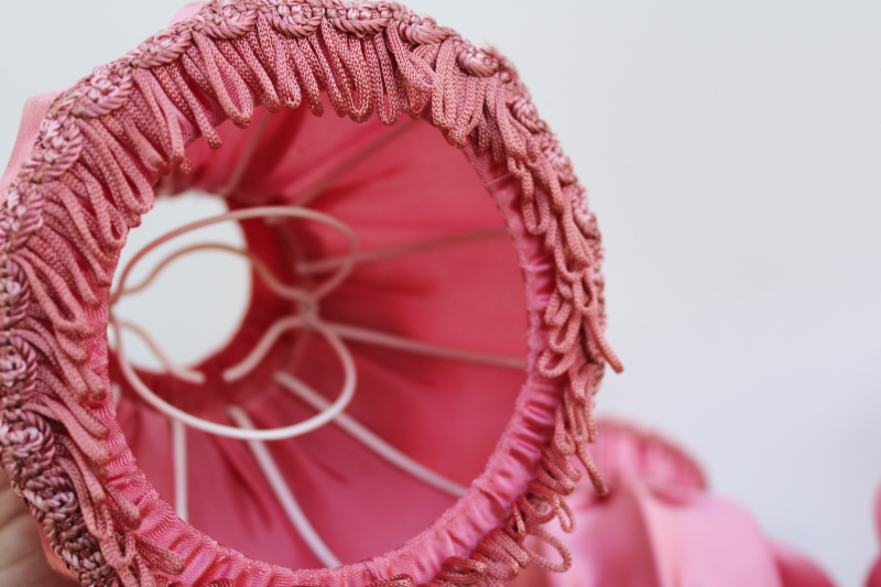 photo of vintage chandelier shades, curvy clip on bulb lampshades in rose pink satin french country shabby chic #6