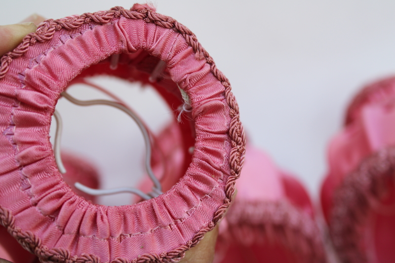 photo of vintage chandelier shades, curvy clip on bulb lampshades in rose pink satin french country shabby chic #7
