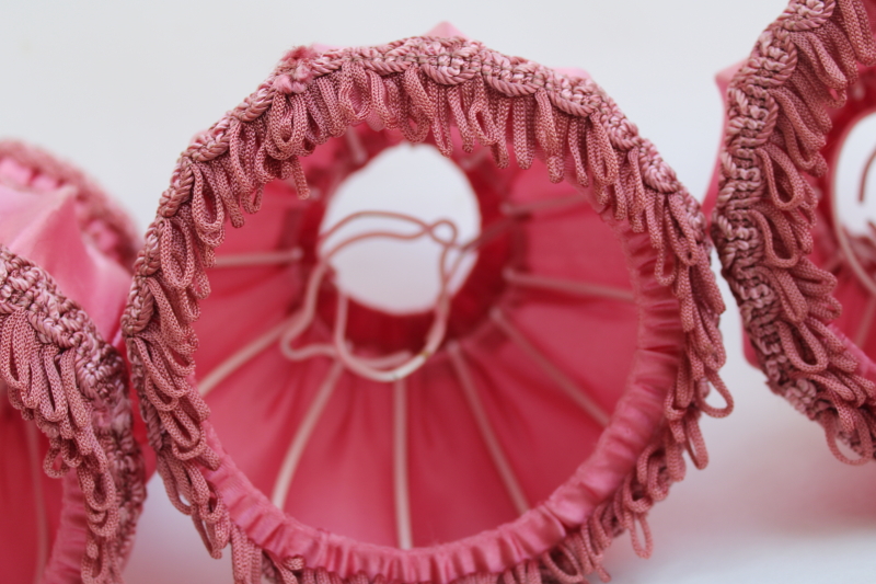 photo of vintage chandelier shades, curvy clip on bulb lampshades in rose pink satin french country shabby chic #8