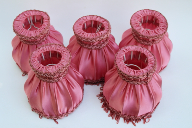 photo of vintage chandelier shades, curvy clip on bulb lampshades in rose pink satin french country shabby chic #9