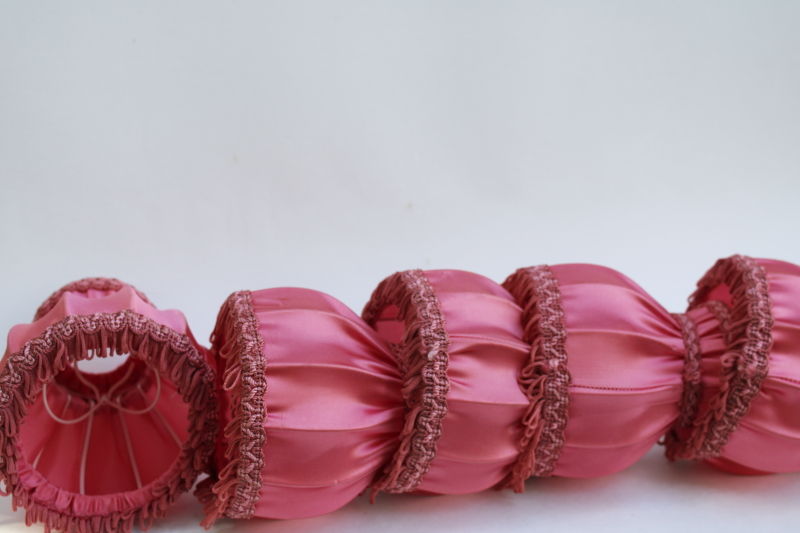 photo of vintage chandelier shades, curvy clip on bulb lampshades in rose pink satin french country shabby chic #10
