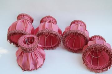 vintage chandelier shades, curvy clip on bulb lampshades in rose pink satin french country shabby chic 