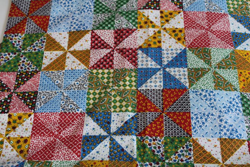 photo of vintage cheater quilt patchwork print cotton fabric, bright calico prairie granny chic #1