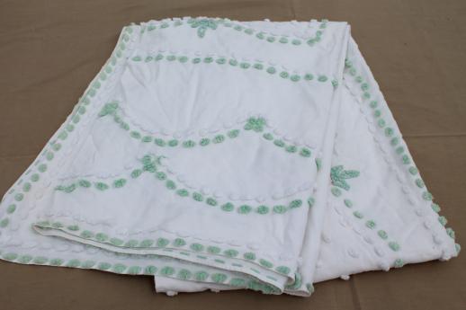 photo of vintage chenille bedspread, cotton chenille spread popcorn chenille flowers #6