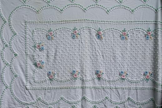 photo of vintage chenille bedspread, cotton chenille spread popcorn chenille flowers #7