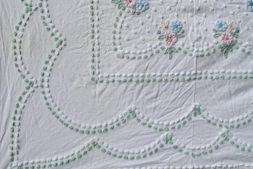 photo of vintage chenille bedspread, cotton chenille spread popcorn chenille flowers #8