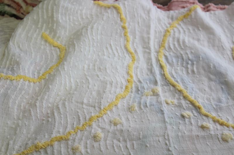 photo of vintage chenille bedspread fabric, quilt blocks project pieces for sewing or upcycling #10