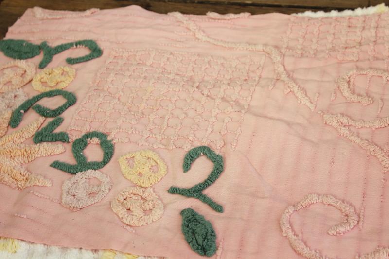 photo of vintage chenille bedspread fabric, quilt blocks project pieces for sewing or upcycling #14