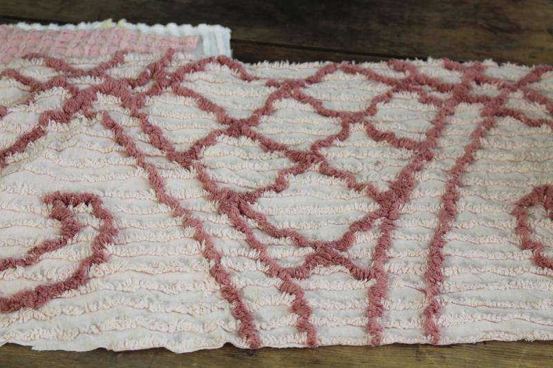 photo of vintage chenille bedspread fabric, quilt blocks project pieces for sewing or upcycling #15