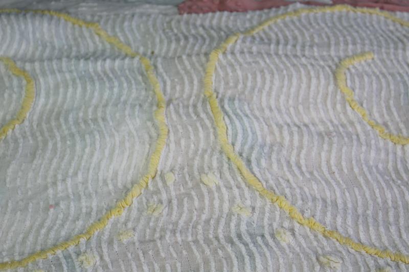 photo of vintage chenille bedspread fabric, quilt blocks project pieces for sewing or upcycling #17