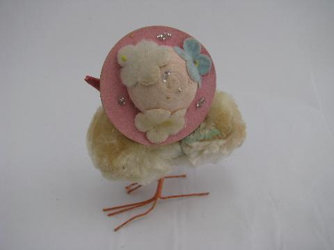 photo of vintage chenille chick Easter basket decorations, Japan #2