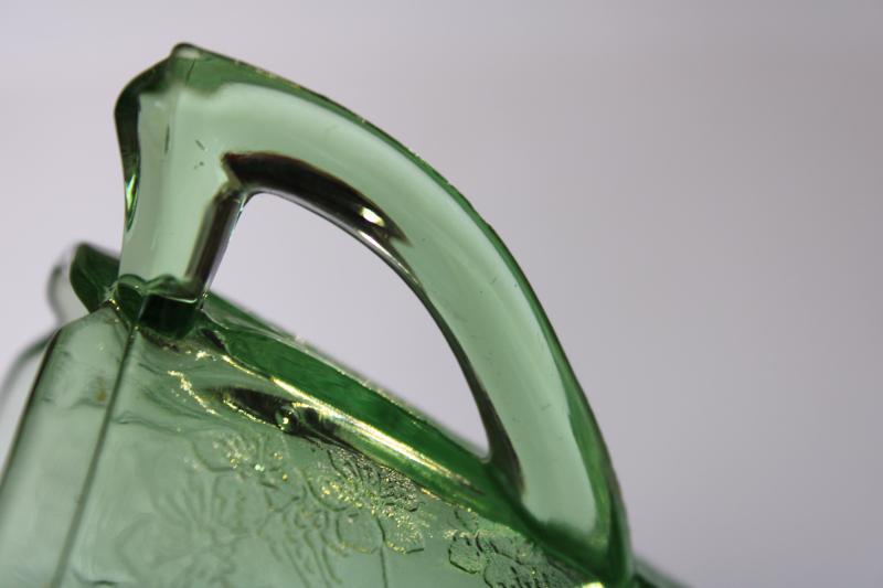 photo of vintage cherry blossom pattern green depression glass, cream pitcher & sugar bowl set #11