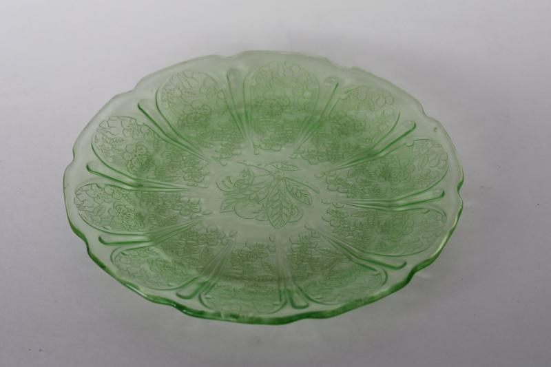 photo of vintage cherry blossom pattern green depression glass, single salad plate #1