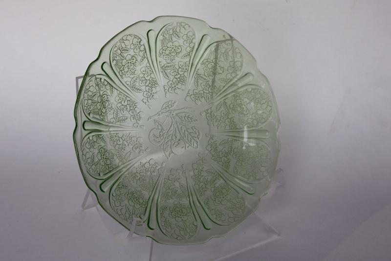 photo of vintage cherry blossom pattern green depression glass, single salad plate #2