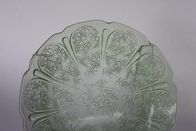 photo of vintage cherry blossom pattern green depression glass, single salad plate #3