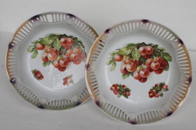 photo of vintage cherry bunch fruit bowls, antique Bavaria porcelain open border ribbon china  #1