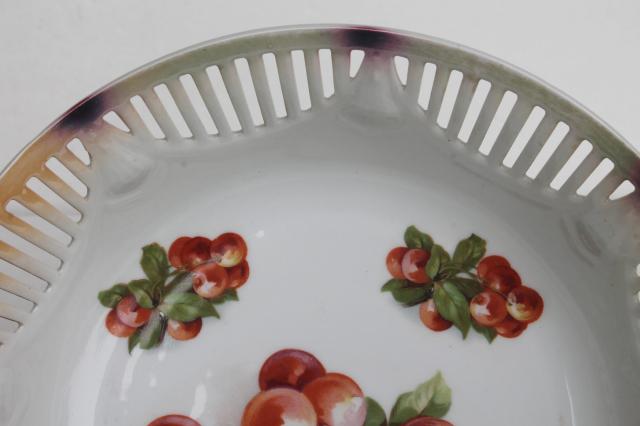 photo of vintage cherry bunch fruit bowls, antique Bavaria porcelain open border ribbon china  #2