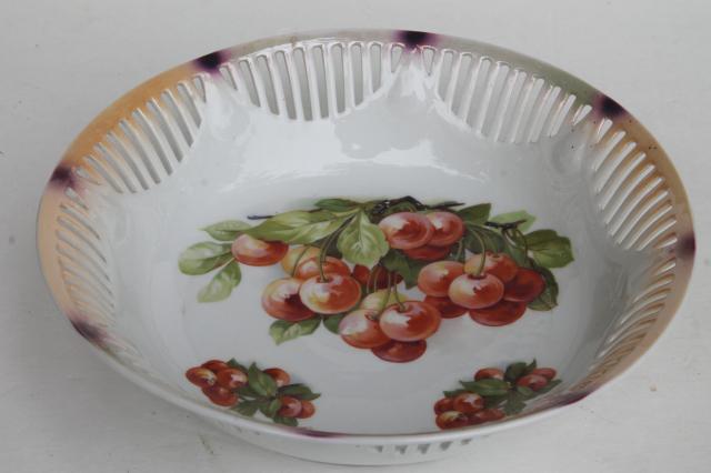 photo of vintage cherry bunch fruit bowls, antique Bavaria porcelain open border ribbon china  #3