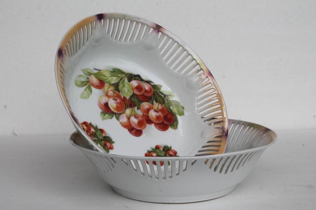 photo of vintage cherry bunch fruit bowls, antique Bavaria porcelain open border ribbon china  #6