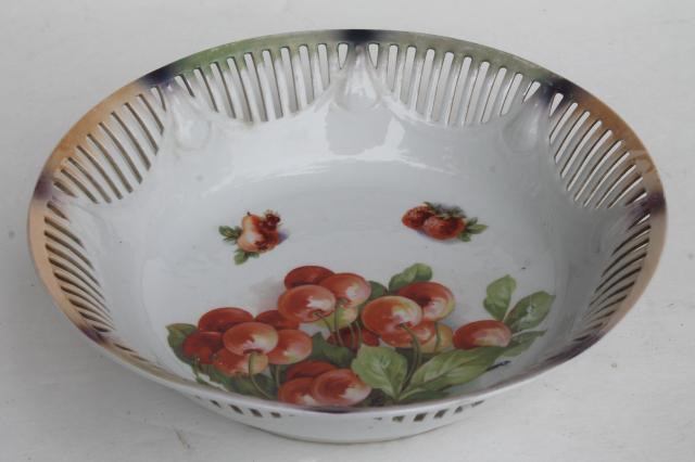 photo of vintage cherry bunch fruit bowls, antique Bavaria porcelain open border ribbon china  #11