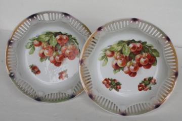 catalog photo of vintage cherry bunch fruit bowls, antique Bavaria porcelain open border ribbon china 