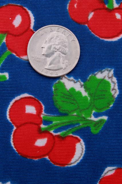 photo of vintage cherry print polyester tricot fabric, retro dress / lingerie material #2