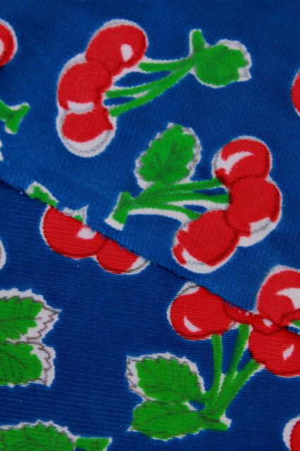 photo of vintage cherry print polyester tricot fabric, retro dress / lingerie material #3