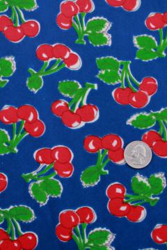 catalog photo of vintage cherry print polyester tricot fabric, retro dress / lingerie material