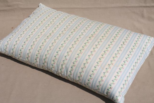 photo of vintage chicken feather pillow w/ old flowered cotton ticking fabric #1