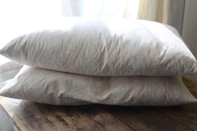 photo of vintage chicken feather pillows w/ farmhouse style floral print cotton ticking fabric #1