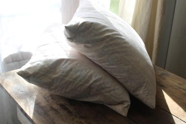 photo of vintage chicken feather pillows w/ farmhouse style floral print cotton ticking fabric #2