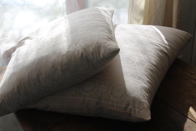 photo of vintage chicken feather pillows w/ farmhouse style floral print cotton ticking fabric #7