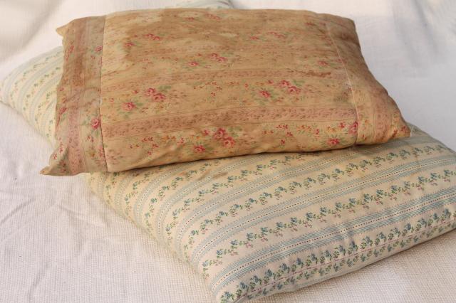 photo of vintage chicken feather pillows w/ pretty flowered cotton ticking fabric #1