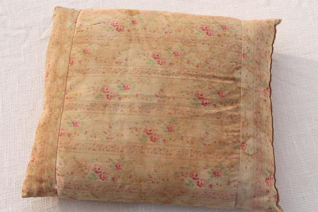 photo of vintage chicken feather pillows w/ pretty flowered cotton ticking fabric #6